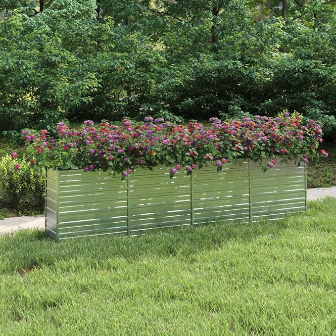 Large Garden Raised Bed Silver Galvanized Steel Planter for Outdoor Plants 126x15.7x30.3 Inch Rectangular Garden Bed Easy Assembly Durable for Vegetables