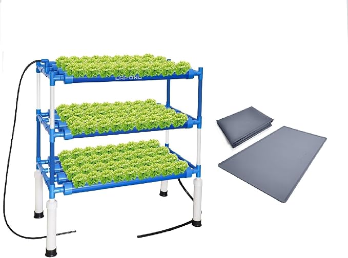 Block Light Hydroponics Growing System Kit with Silicone Waterproof Mat108 Plant Sites 3 Layers Food-Grade PVC-U Pipes for Leafy VegetablesFruits Herbs