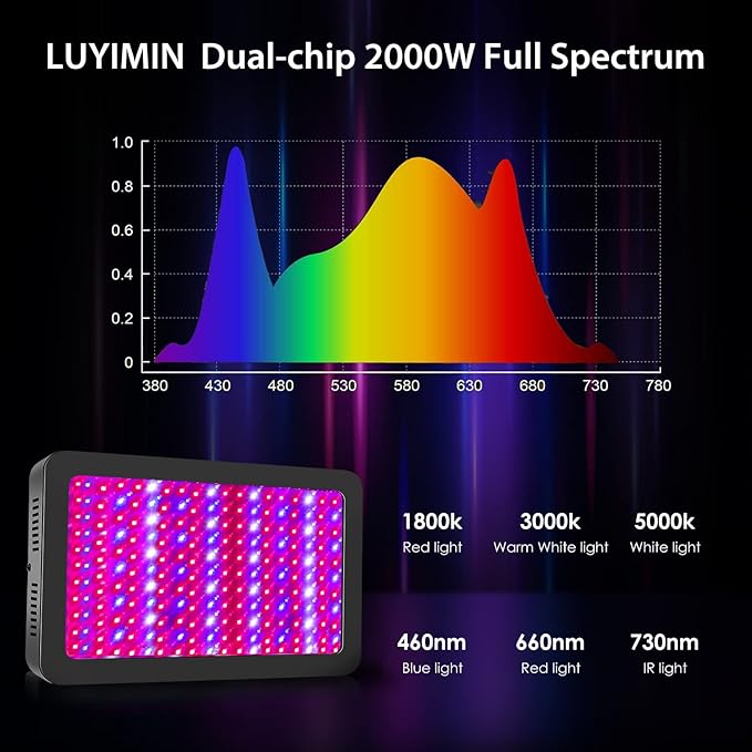 2000W LED Grow Light Full Spectrum Plant Light with Daisy Chain Grow Lights for Indoor Plants Greenhouse Hydroponic Growing Lamps with Veg Bloom Switch Coverage 5x5ft