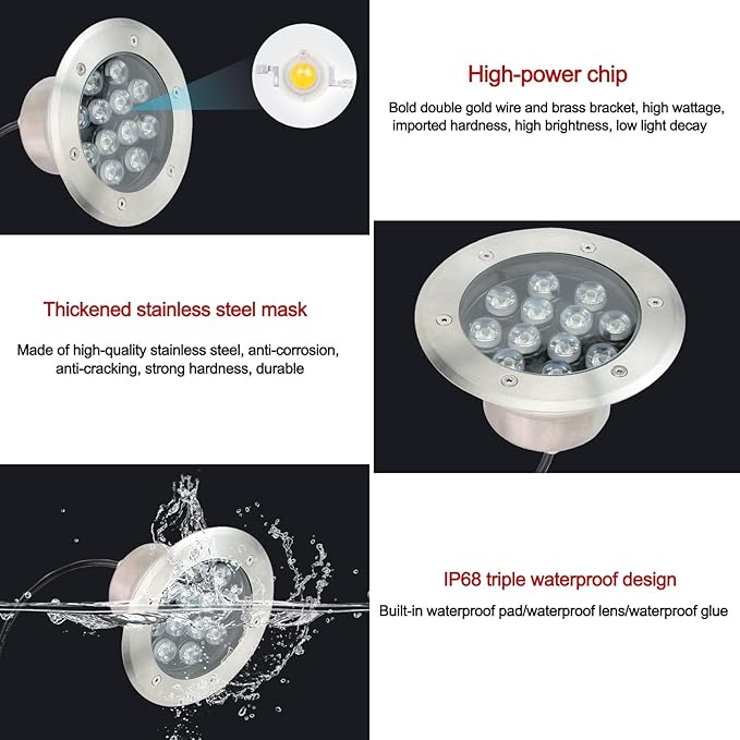 LED Underground Light - Underwater Led Lights AC 24V Low Voltage Submersible LED Fountain Light IP68 Waterproof Embedded Outdoor Landscape Lights Swimming PoGreen-6W