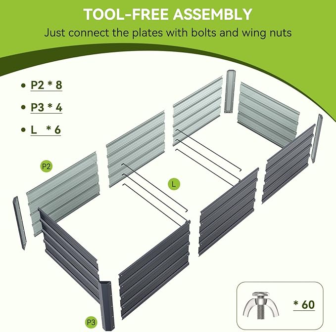 Ohuhu 8x3x1.5FT Metal Raised Garden Bed Outdoor Reinforced Galvanized Steel Rustproof Planter Box 100% Non-Toxic 269 Gal Large Capacity Heavy Duty Raised Beds for Vegetables Flowers Herbs 2-Pack