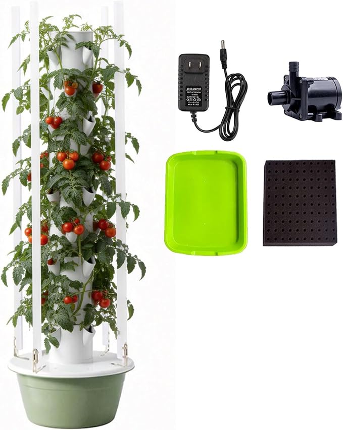 Garden Hydroponic Grow 9 Tier 36 Plants Smart Timing 30L Water Tank Hydroponic Growing System Kit Save Water &amp Electricity for HerbsVegetablesFruitsTomato Green-IndoorWithLEDLight