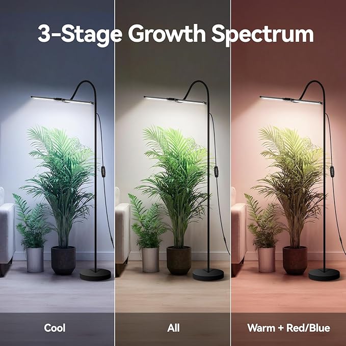 3CCT Grow Lights for Indoor Plants 168 Full Spectrum LED Plant Light for Indoor Growing with 180° Expandable Lamp Head 4/8/12H Dimmable 67in Tall Adjustable Standing Grow Light with 360° Gooseneck
