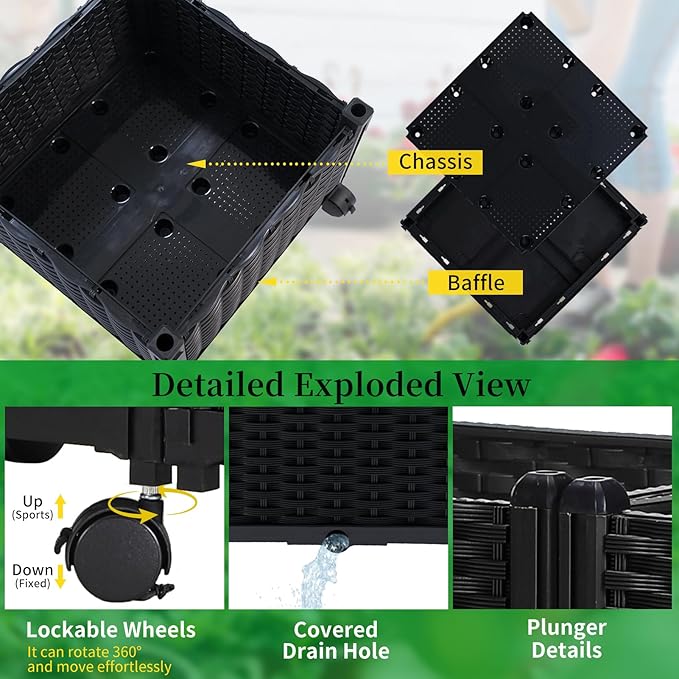 Planter Box with Trellis Outdoor 53.1in Plastic Raised Garden Bed with Trellis Hanging Roof for Vine Flower with Lockable Wheels &amp Drain Plug for Patio Backyard Balcony Black 1 Pc
