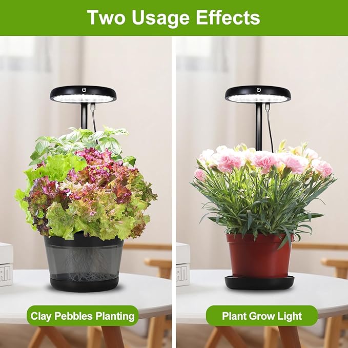 Indoor Clay pellets hydroponic Gardening System with 20-W LED Plant Grow Light.The Translucent hydroponic Growing System for Hydroponic Herbs Vegetables Lettuce Harvest on Countertop