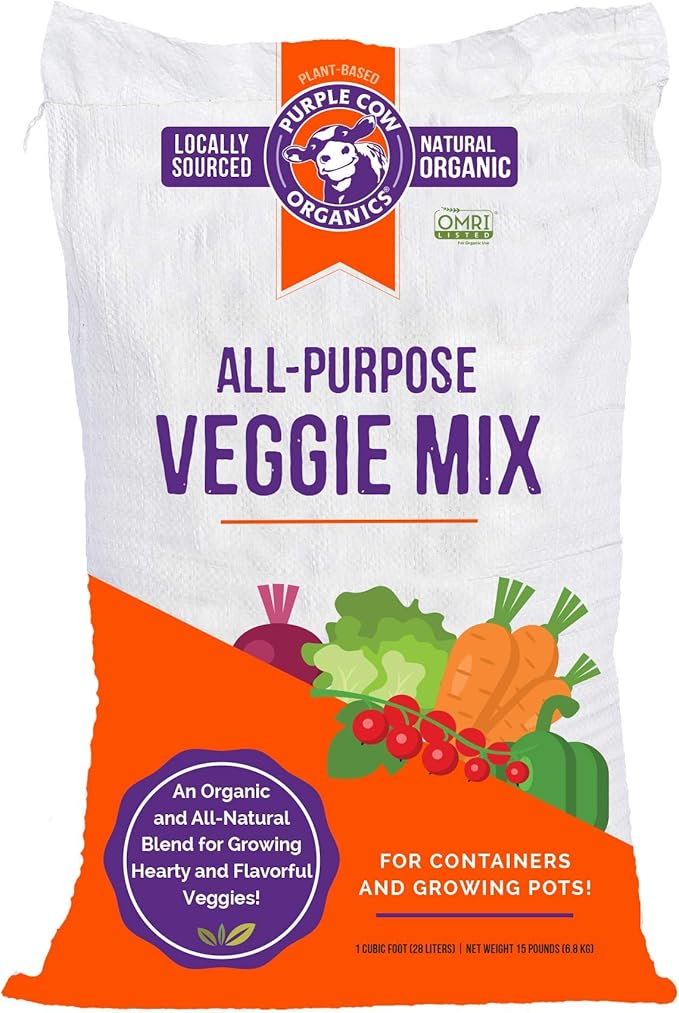 Purple Cow Organics All Purpose Veggie Mix 1 Cubic Foot Bag Organic Chemical-Free &amp Ready to Use Plant Based Compost Blend for Vegetable Gardens Containers &amp Planter Pots Raised Bed Boxes