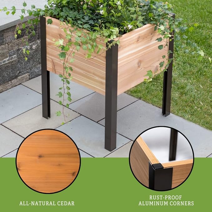 Gardener's Supply Company Raised Garden Bed Elevated Cedar Planter Box | 2' x 2' Heavy Duty Standing Garden Planters for Outdoor Plant Vegetables &amp Flower Gardening Perfect for Patio Lawn &amp B