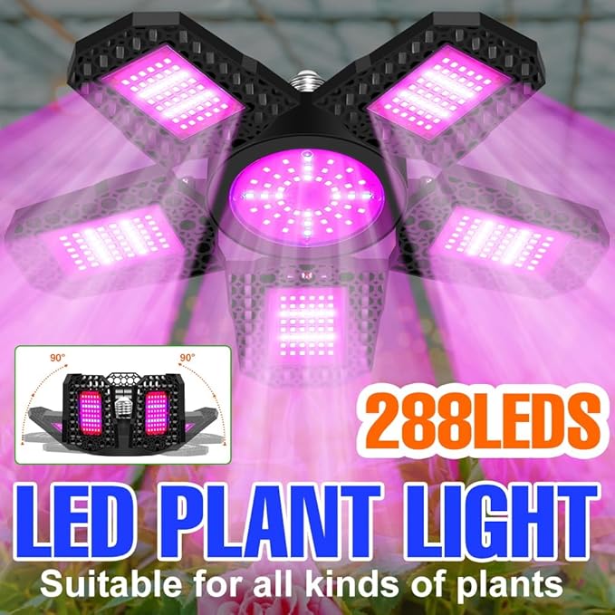 300W E27 Dimmable Full Spectrum LED Plant Light Foldable 90° Indoor Vertical Farming Lamp Sunlight UV/IR Spectrum 100-277V Greenhouse Potted Herbs Flowers Vegetables Hydroponic Seedling Filling Light