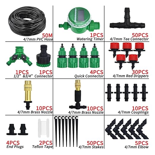 Garden Supplies 5-50M Garden Micro Drip Irrigation Automatic Watering System Kit Timer Controller DIY Mist Spray Cooling for Potted Plants Nozzle(Light Green)