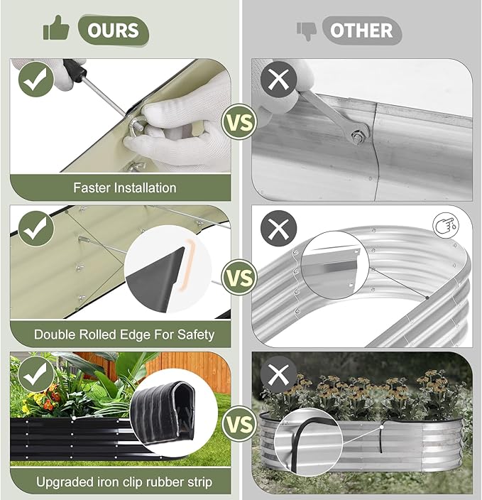 Galvanized Raised Garden Bed Outdoor- Raised Beds for Gardening| Metal Planter Box Steel Raised Garden Bed Kit with Safety Edging and Gloves for Vegetables Flower Herbs (8x2x1FT Gray)