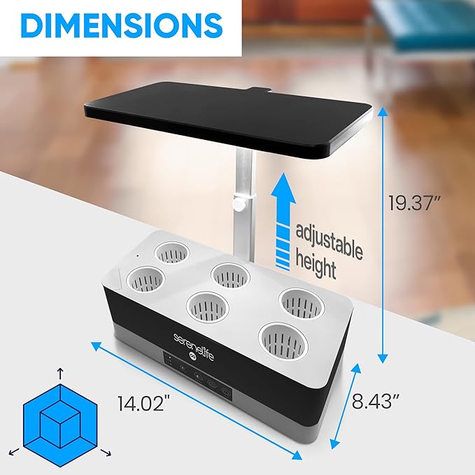 SereneLife Smart Starter Kit-Hydroponic Herb Garden Indoor Plant System w/Height Adjustable LED Grow Lights 6 pods 3 Modes-Home Kitchen Bedroom Office SLGLF130 (Black)