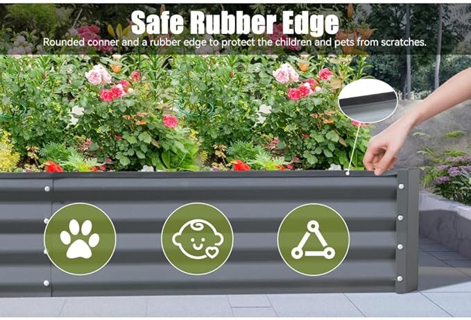 Heavy-Duty Galvanized Steel Raised Garden Bed for Outdoor Vegetable Fruit and Flower Planting – Rust-Resistant Metal Planter Box (8x4x1ft (Gray))