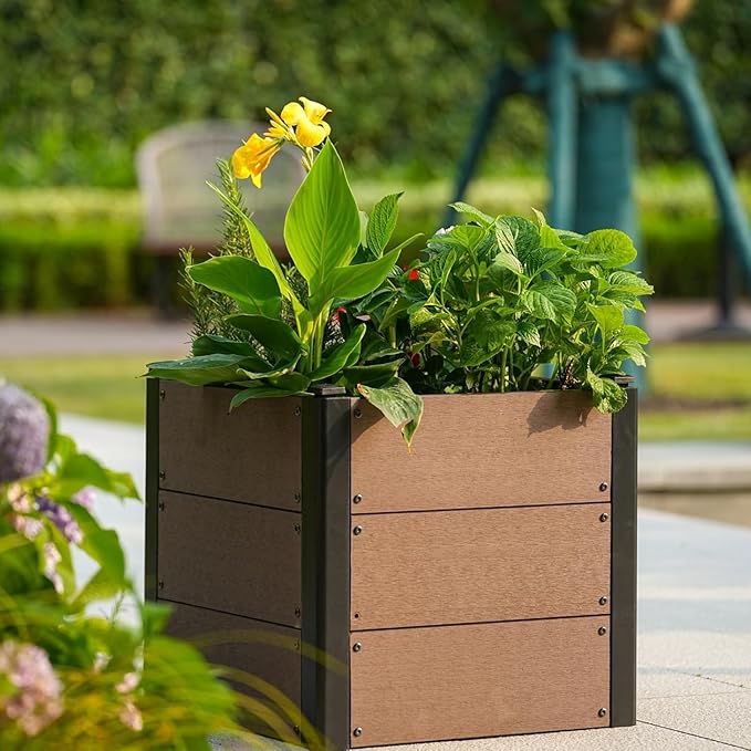 GarveeHome Wood-Look Raised Garden Bed – Large Tall Outdoor Planter Box for Vegetables Herbs Flowers – Durable Composite Deep Root Design for Patio Balcony Backyard