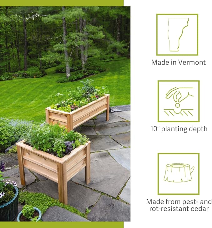 Gardener's Supply Company | Craftsbury Cedar Wood Elevated Raised Garden Bed 2ft x 3ft | Planter for Outdoor Vegetables Flowers Herbs for Small Space Urban Gardening Deck Patio Lawn