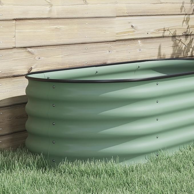 Galvanized Metal Raised Garden Bed Kit - 7.9' x 2' x 1.4' - Outdoor Elevated Planter Box for Growing Flowers Herbs &amp Vegetables Green
