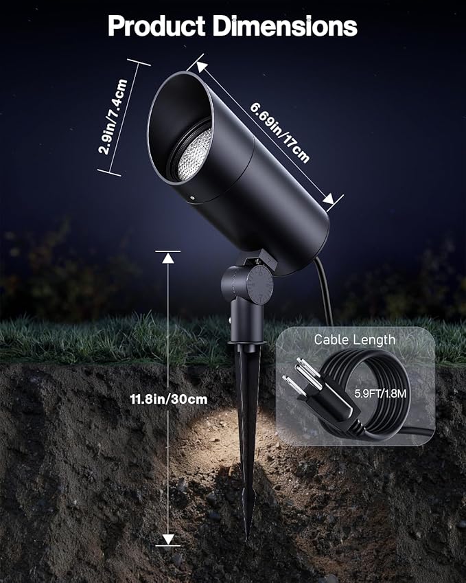 HIBOITEC 30W Spot Lights Outdoor Dusk to Dawn 120V Plug in Flag Pole Light 3000LM 5000K LED Waterproof Landscape Spotlight for Yard Garden Tree Statue 5.9 FT Cord with Plug