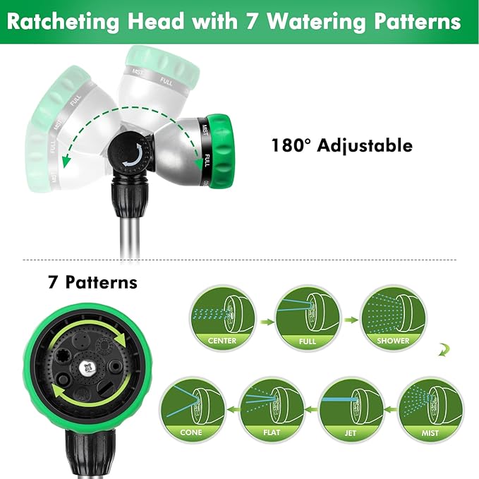 RESTMO Metal Watering Wand Heavy Duty Garden Hose Wand with 180° Swivel Ratcheting Head 16-Inch Hose Nozzle Sprayer with 7 Spray Patterns and Flow Control Ideal to Water Hanging Baskets and Shrubs