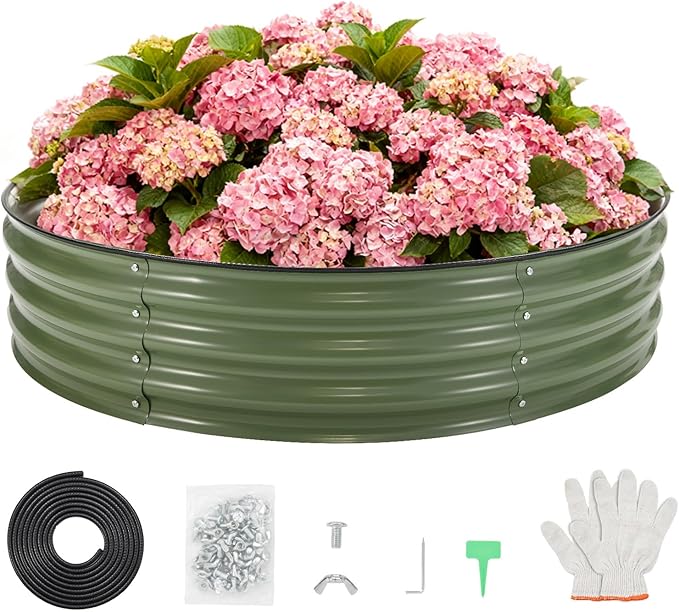 Round Galvanized Raised Garden Bed 4x4x1Ft-Outdoor Metal Circle Raised Garden BedRound Galvanized Planter for Patio Yard and Gardening
