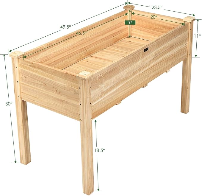 Giantex Raised Garden Bed Kit Elevated Planter Box for Vegetables Fruits Herb Grow Heavy Duty Natural Cedar Wood Frame Gardening Planting Bed for Deck Patio Yard 49.5X23.5X30.0