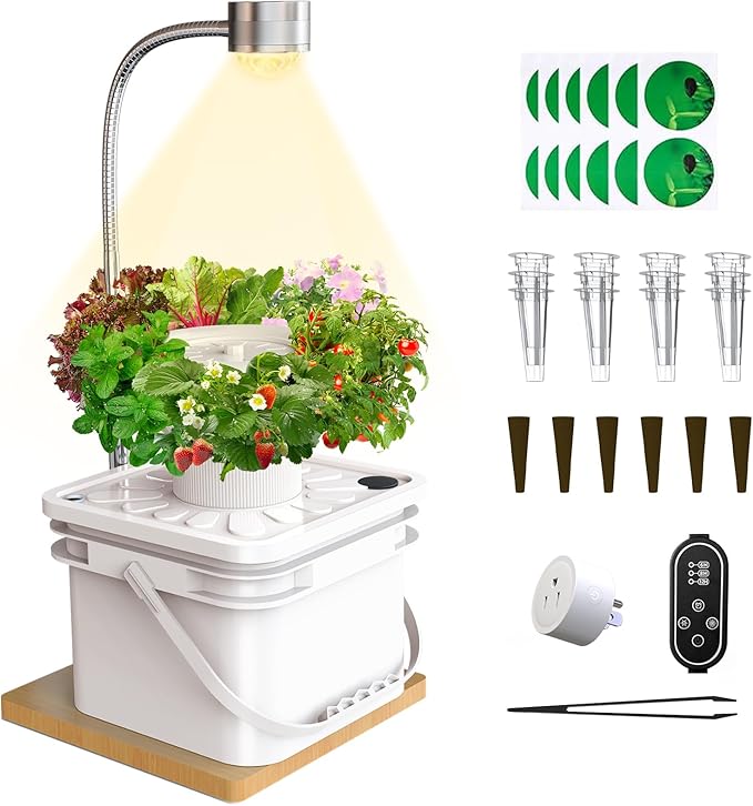 Indoor Herb Garden Growing System Kit 6 Pods Hydroponics System with LED Grow Light Hydroponic Planter for Home Kitchen Windowsill White