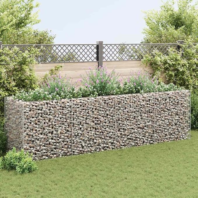 Large Gabion Raised Bed Silver Galvanized Steel Planter for Outdoor Plants 141.7x35.4x39.4 in Rectangular Garden Bed for Flowers &amp Vegetables