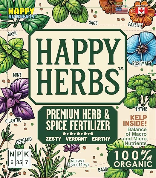 Fertilizer for Herbs Happy Herb Organic Fertilizer by Happy Nutrients – Plant Food for Basil Mint Cilantro Rosemary Thyme &amp More – Macro &amp Micro Nutrients for Home Gardens – 12 oz (0.34 kg