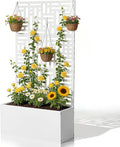 Outvita Metal Planter Box with Trellis 71’’ x 36’’ x 16’’ Raised Garden Bed with Drainage Holes for Climbing Plants Vegetables Vines Privacy Planters for Patio (White)