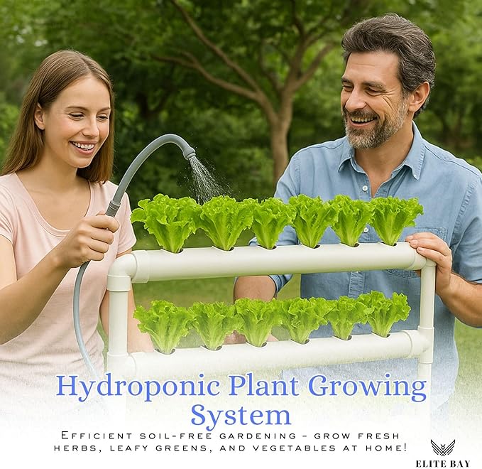 36-Pod Hydroponic Plant Growing System – PVC Vertical Soilless Indoor/Outdoor Garden Kit | White Tower with 36 Baskets Sponges AU/US Plug &amp Soft Tube | Ideal for Home Gardening