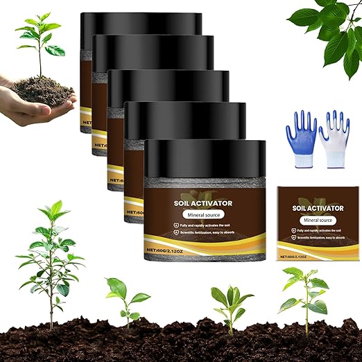 Soil Activated - Soil Activator for Plants Organic Soils Activator &amp Plant Fertilizer for Raised Garden Beds Potting Mix and Seedling Compost Prevent Compaction Promote Plant Rooting 60g (5)