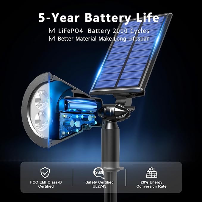 Solar Lights Outdoor Waterproof IP656500K Super Bright LED2 Lighting Modes Solar Powered Yard Garden Solar Spot Lights for Flag Landscape Auto On/Off-4 Pack