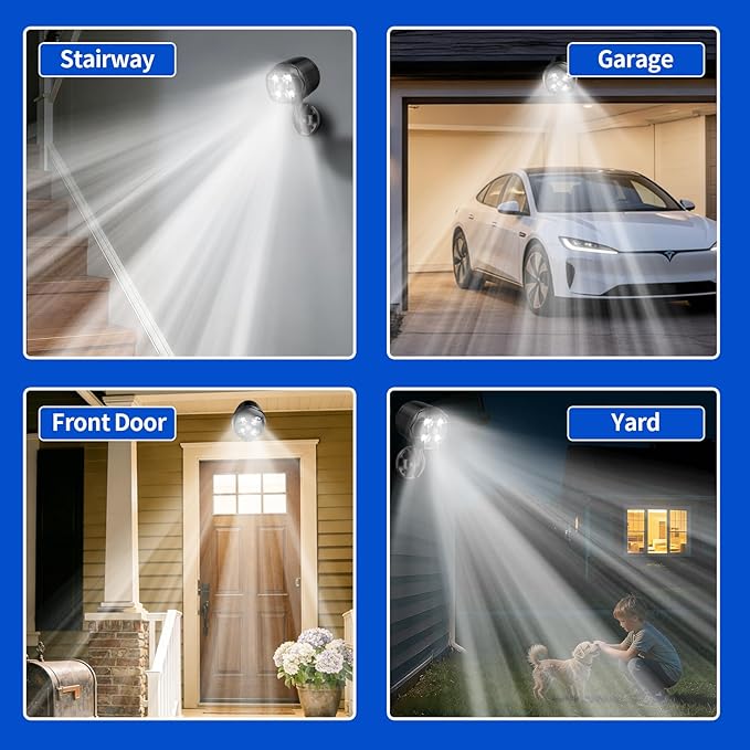 Battery Operated Outdoor Motion Sensor Light 600LM 6000K Waterproof Wide-Angle Detection Auto On/Off Wall Lightfor Garage Yard Front Door Stair and Driveway (2 Packs)