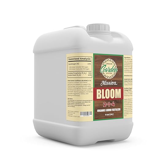 Urban Garden Outfitters Mission Fertilizer Bloom 2-1-4 Organic Liquid Fertilizer- Flower &amp Fruit Boost for Tomatoes Peppers &amp Ornamentals All-Purpose 5 Gallon