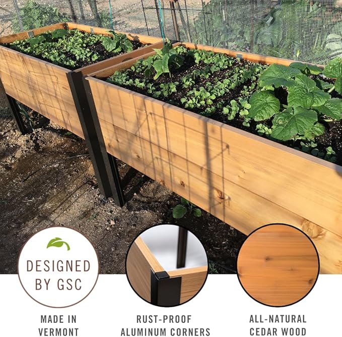 Gardener's Supply Company Raised Garden Bed Elevated Cedar Planter Box | 2' x 4' Self-Watering Standing Garden for Outdoor Plant Vegetables &amp Flower Gardening Perfect for Patio Deck &amp Yard