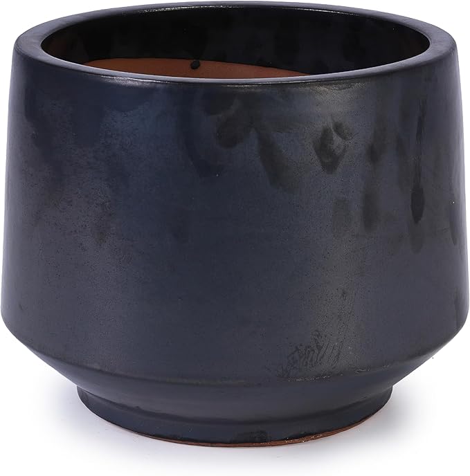 Handmade Black Matte Glazed Ceramic Planter Set of 3 15119 Inch Diameter Textured for Orchids Begonias IndoorOutdoor Use on Windowsill Bookshelf Breathable Clay