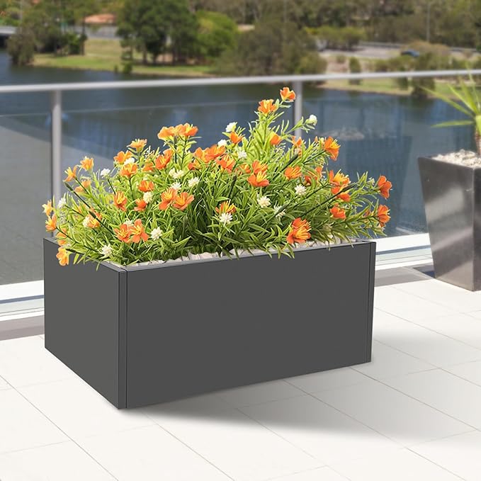 Metal Tall Rectangular Planter 38“ L x 15” W x 15 H Rectangular Steel Raised Garden Bed Tall Resin Garden Pot Outdoor Planters Box Large Planter Box for Outdoor Patio/Porch