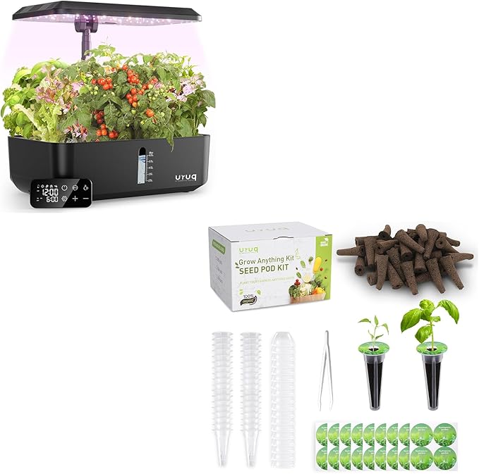 12 Pods Hydroponics Growing System Remote Control Charcoal &amp 140Pcs Hydroponic Pods Supplies