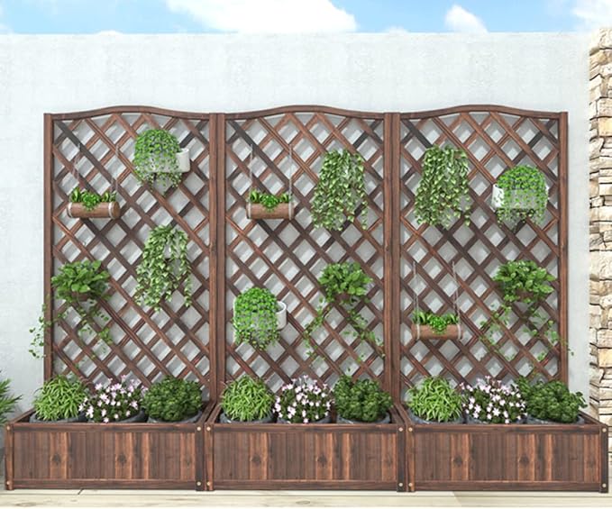 Generic Wood Planter Raised Bed with Trellis Outdoor Natural Wooden Garden Bed Planter Box Kit for Vegetables Herbs Flowers Tomato And HerbsNatural90x35x120cm