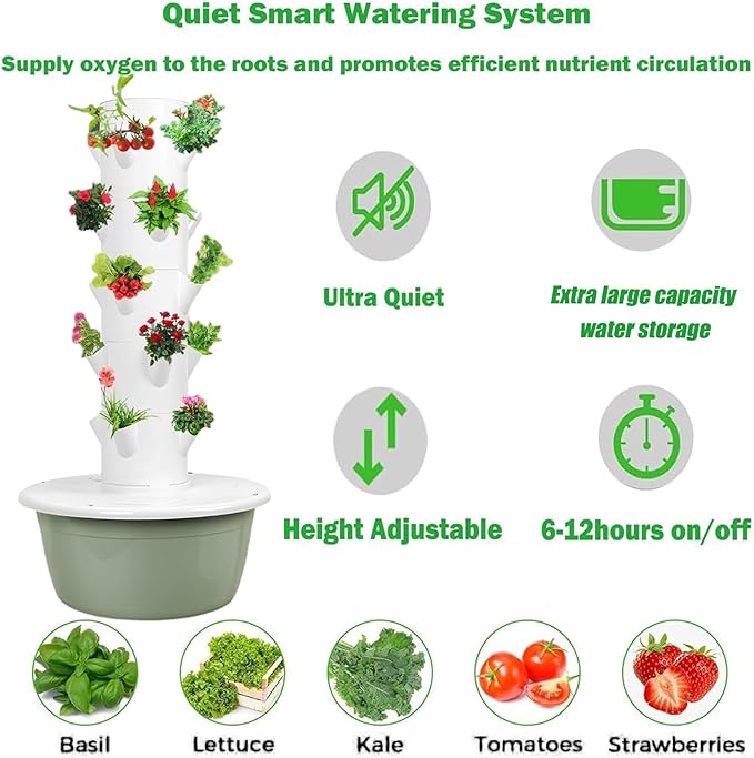 5/7/9 Tier Outdoor Indoor Hydroponic Grow Kit Hydroponics Growing System Tower with LED Grow Light for Gardening Lover9Tier (with Light)