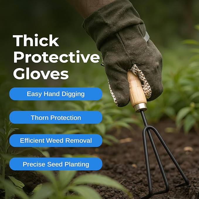 Scuddles 8-Piece Garden Tool Set with Bag Stainless Steel Tools Wooden Handles and Soft Poly-Cotton Gloves for Planting Pruning and Home Gardening