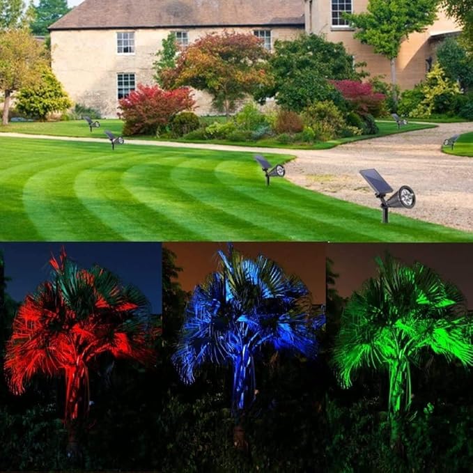 Solar Landscape Lights 4 LED Solar Spotlights 2 in 1 Waterproof Security Light Solar Lights Outdoor (Green)