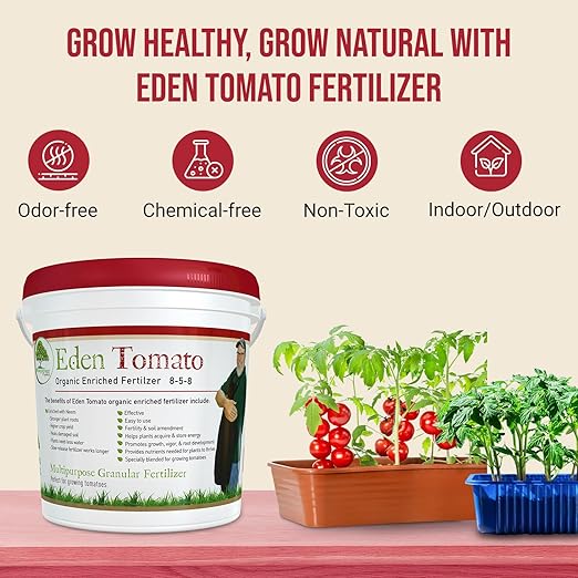 Eden Tomato Organic Enriched Fertilizer | Neem Plant Food 8-5-8 Enriched Formula | for Growing Healthy &amp Natural Tomatoes (5lbs)