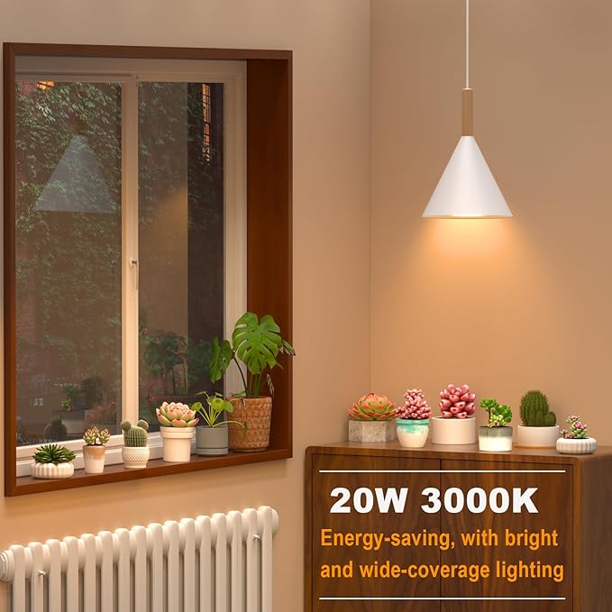 Hanging Grow Light with Timer 20W Full Spectrum Plant Lamp for Indoor Plants 14.5 ft Power Cord Adjustable Height Wall-Mounted Growing Light for Large Tall Plants Succulents and Flowers (White)