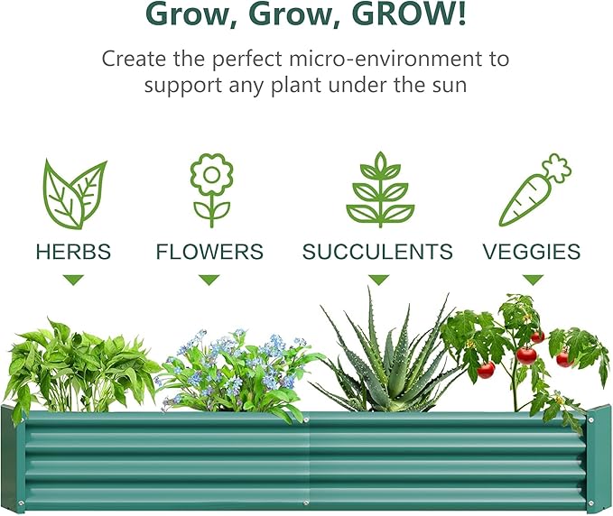 Raised Garden Beds Outdoor for Gardening 6×3×1ft Galvanized Rectangular Plastic Raised Planter Garden Box for Fruit Vegetables Herbs Flowers Growing Bed for Lawn Patio Balcony Green