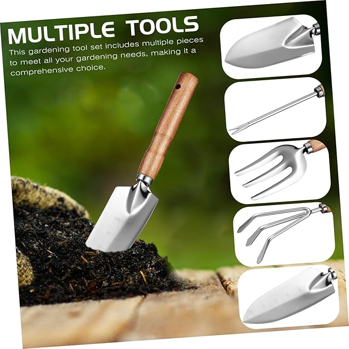Garden Tool Set Stainless Steel Gardening Kit with Smooth Wooden Handles for Digging Planting Pruning Lightweight Multi-Functional Tools for Women Men