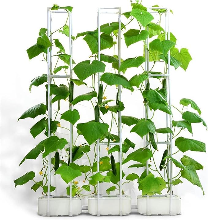 Hydroponics Growing System Smart Hydroponics Growing System with Controller Auto Remind Self-Watering Planter 60 Climbing Trellis for Cucumber Tomato Hydroponic Tower (1 White)