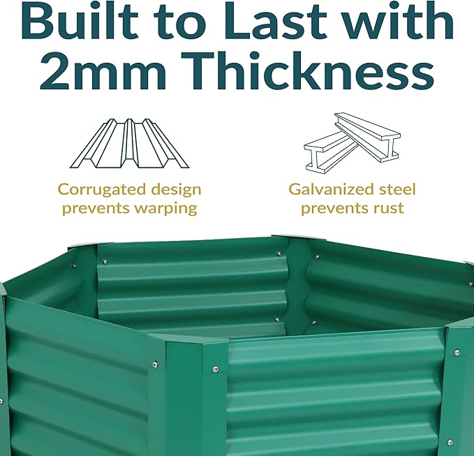 Sunnydaze Galvanized Raised Garden Bed Outdoor - Metal Planter Box for Gardening Vegetables and Plants - 16.25 H Hexagon - Green
