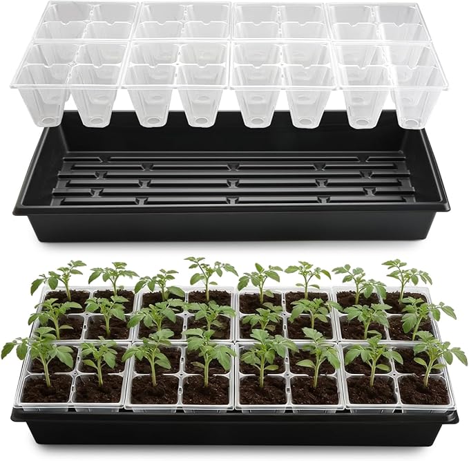 5 Pack Heavy Duty 1020 Trays and 40 Pack Clear 4 Cell Seed Starter Trays with Drainage Holes - Reusable Seed Starter Kit for Seed Germination &amp Plant Propagation (5 Sets)