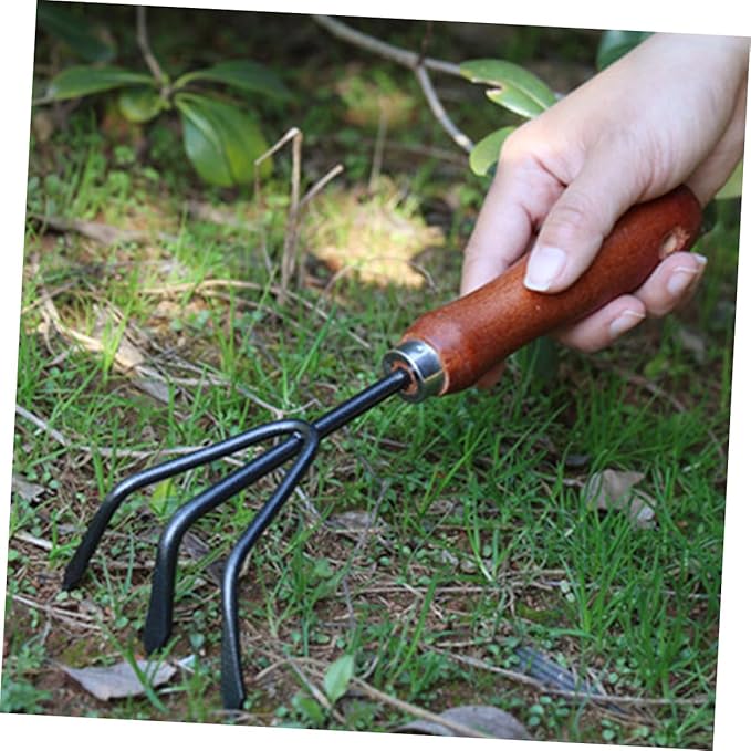 GLEAVI 4pcs Gardening Tool Set with Small Garden Shovel Narrow Extended Spade 3-Prong Hand Rake and Dual-use Hoe for Flower Planting and Soil Digging in Home Garden