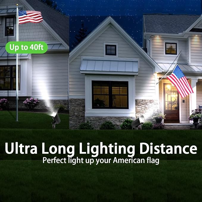 30W Outdoor Spot Lights Dusk to Dawn 120V Outdoor LED Spotlight Plug in with Photocell Sensor 5000K Waterproof Bright Flag Pole Light for Yard Tree Garden Landscape Lighting with Stake 6FT Cord
