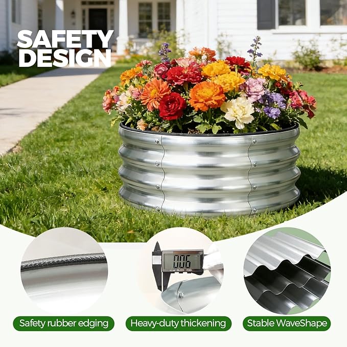 VSGDISTL Galvanized Raised Garden Bed Kit Outdoor2x2x1ft Round Metal Garden Planter Raised Beds for Vegetables Flowers Herb